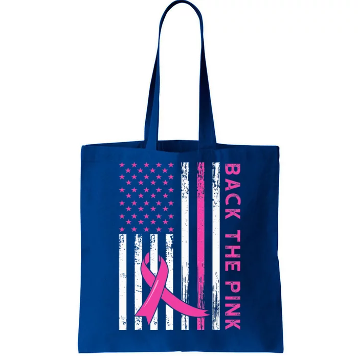 Back The Pink Ribbon Flag Breast Cancer Warrior Tote Bag