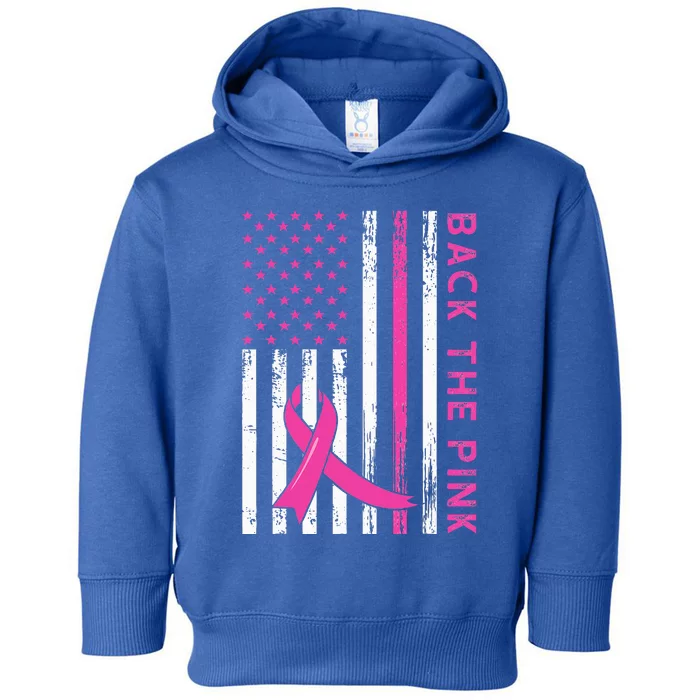 Back The Pink Ribbon Flag Breast Cancer Warrior Toddler Hoodie