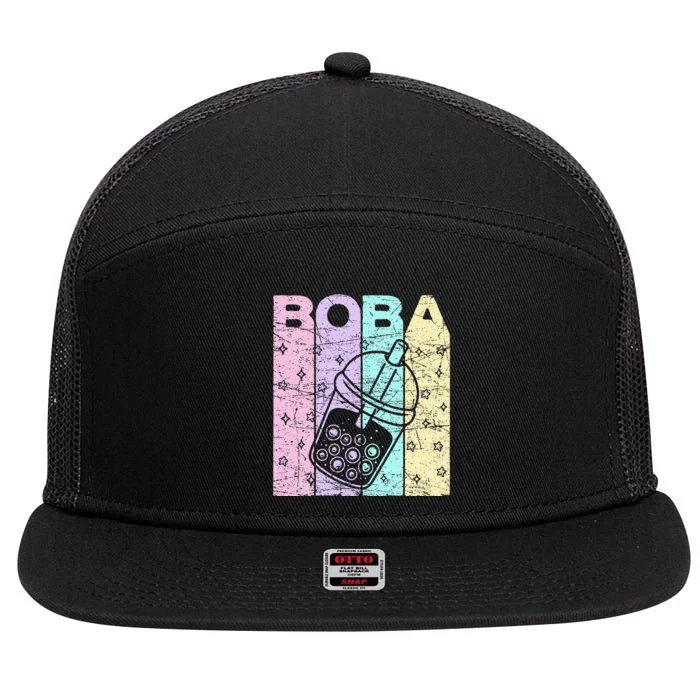 Boba Tea Pastel Bubble Tea Lover Retro 7 Panel Mesh Trucker Snapback Hat