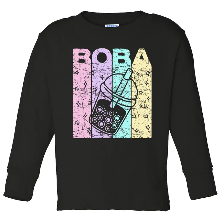 Boba Tea Pastel Bubble Tea Lover Retro Toddler Long Sleeve Shirt