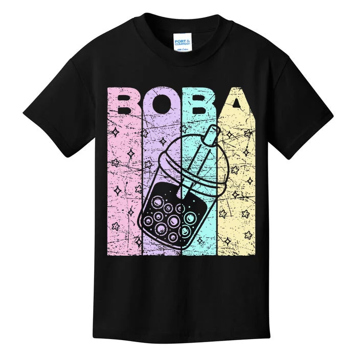 Boba Tea Pastel Bubble Tea Lover Retro Kids T-Shirt