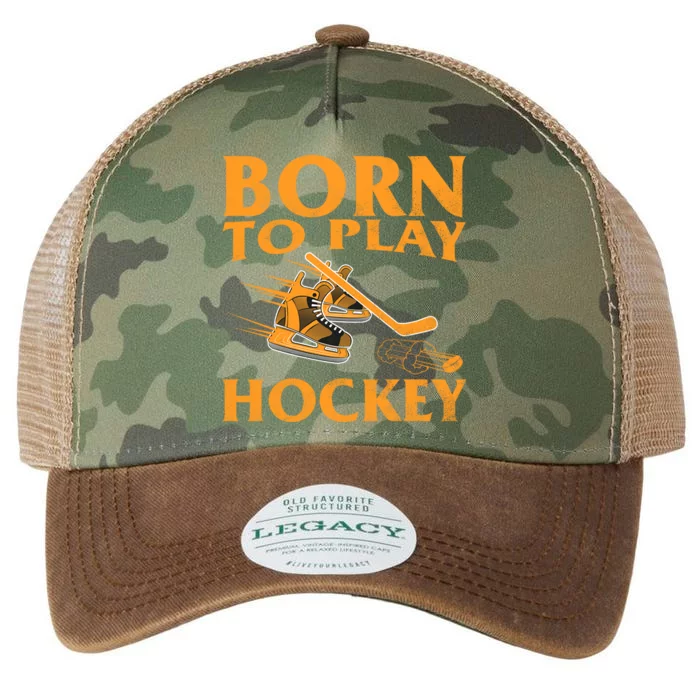 Born To Play Hockey Vintage Ice Hockey Player Gift Great Gift Legacy Tie Dye Trucker Hat