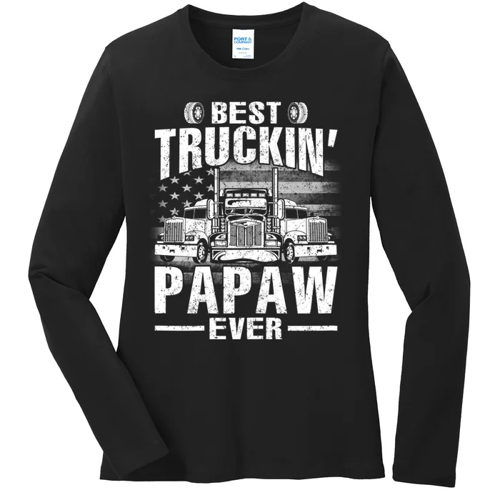 Best Truckin Papaw Ever Usa Flag Ladies Long Sleeve Shirt