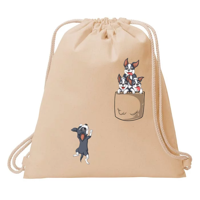 Boston Terrier Pocket Drawstring Bag