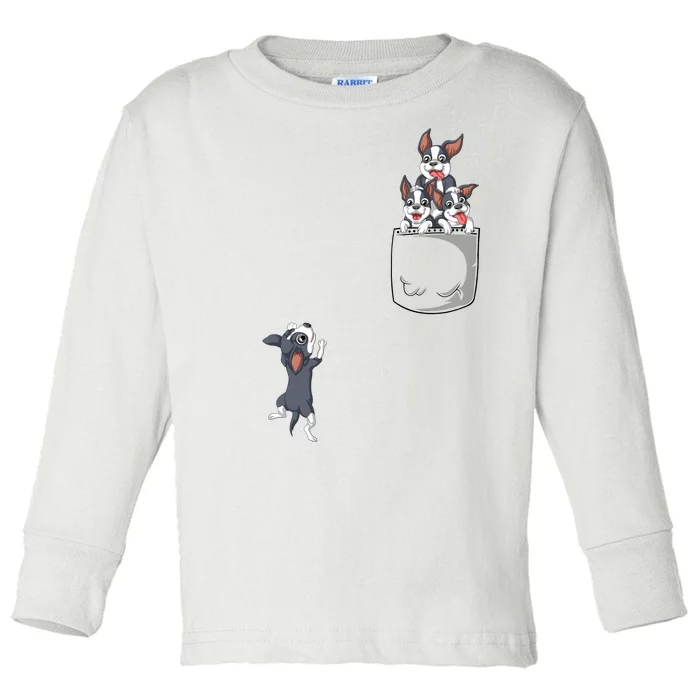 Boston Terrier Pocket Toddler Long Sleeve Shirt