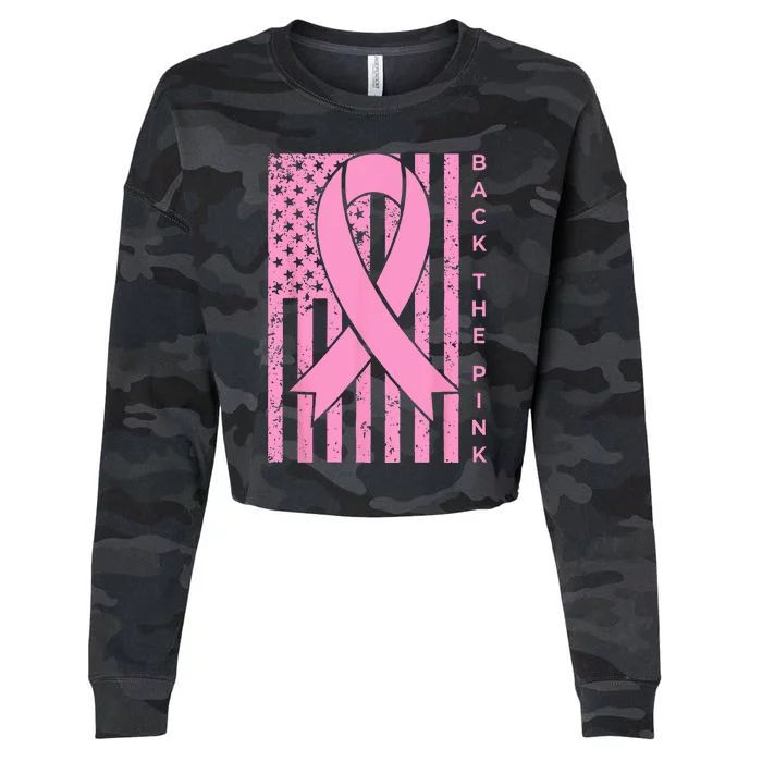 Back The Pink Breast Cancer Awareness Flag Cropped Pullover Crew