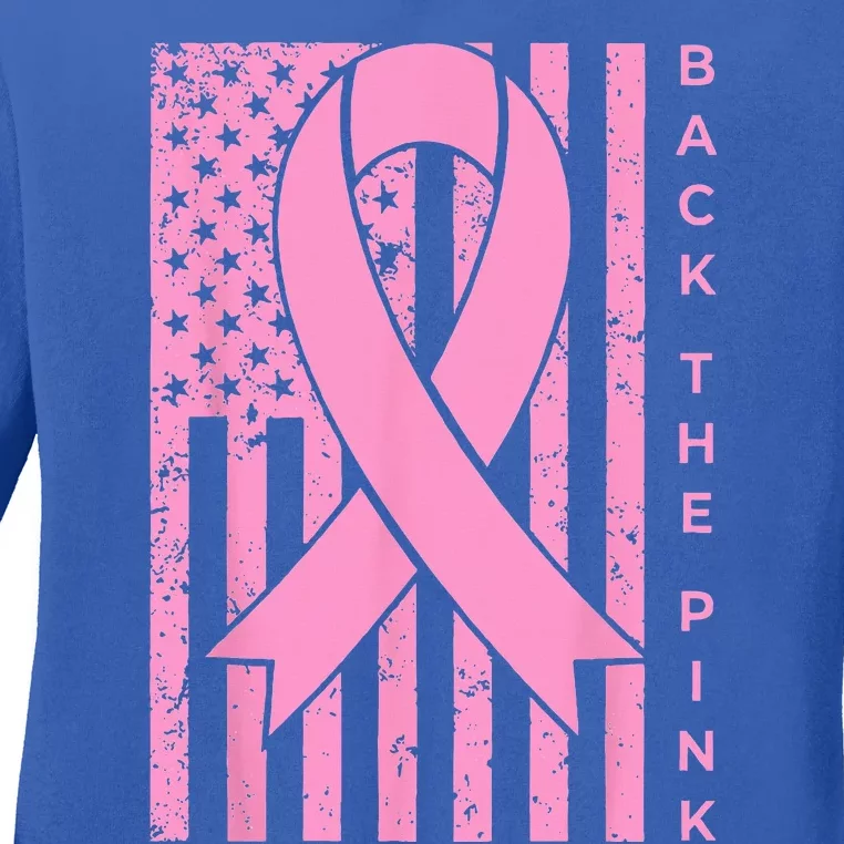 Back The Pink Breast Cancer Awareness Flag Ladies Long Sleeve Shirt