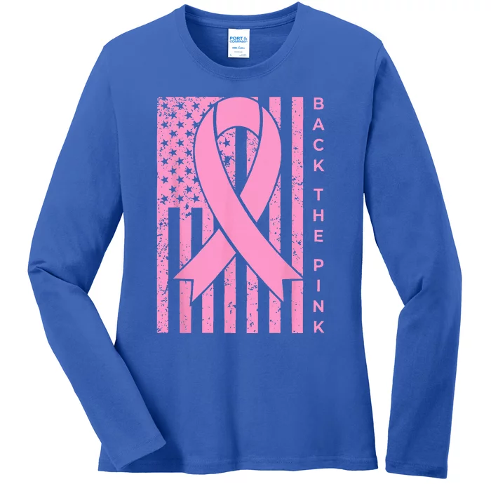 Back The Pink Breast Cancer Awareness Flag Ladies Long Sleeve Shirt