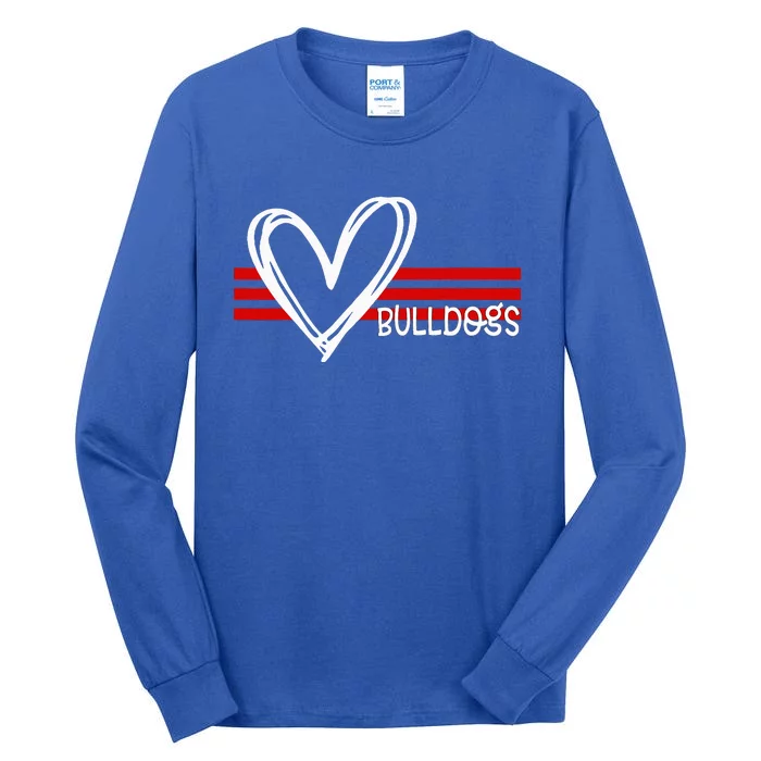 Bulldogs Team Pride School Spirit White Red Heart Tall Long Sleeve T-Shirt