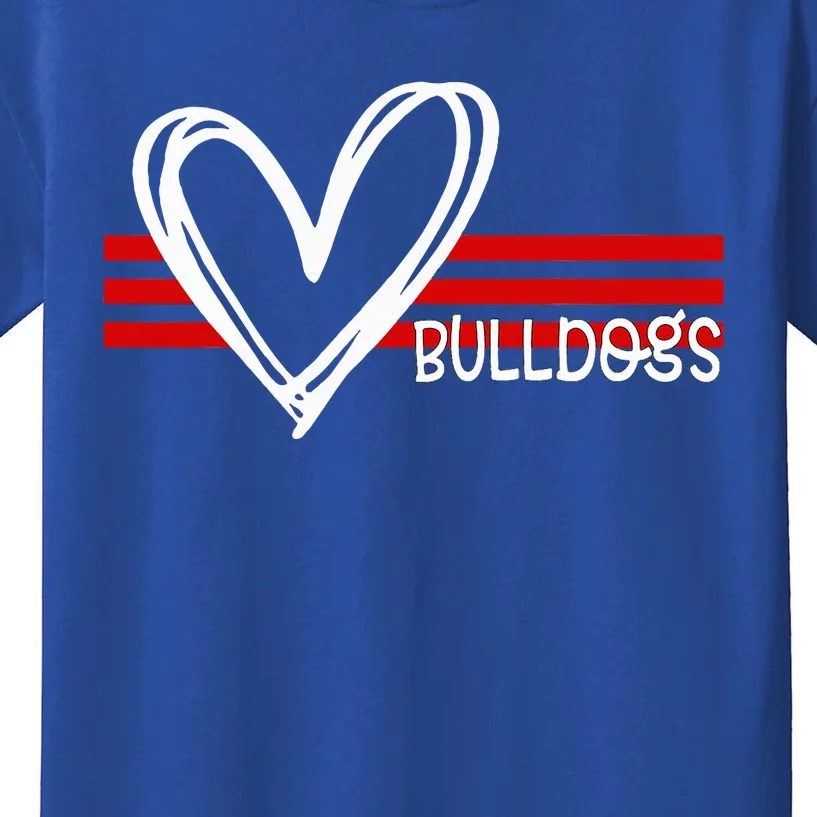 Bulldogs Team Pride School Spirit White Red Heart Kids T-Shirt