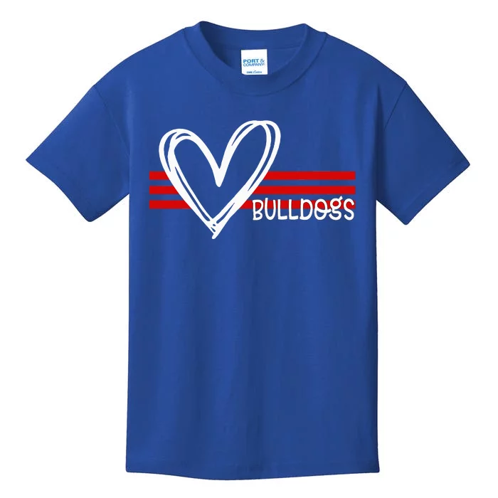 Bulldogs Team Pride School Spirit White Red Heart Kids T-Shirt