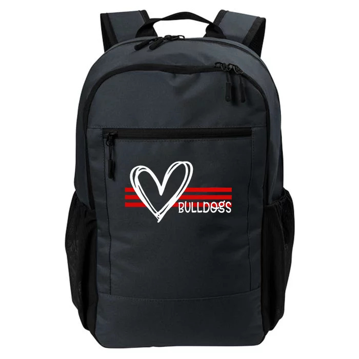 Bulldogs Team Pride School Spirit White Red Heart Daily Commute Backpack