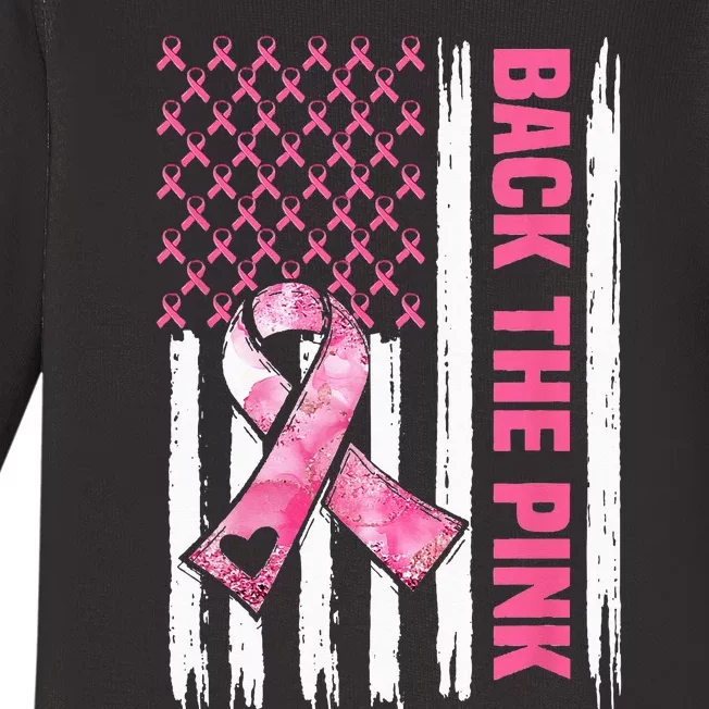 Back The Pink Warrior Flag American Breast Cancer Awareness Baby Long Sleeve Bodysuit