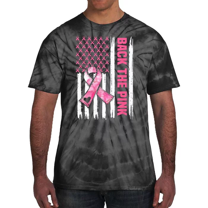 Back The Pink Warrior Flag American Breast Cancer Awareness Tie-Dye T-Shirt