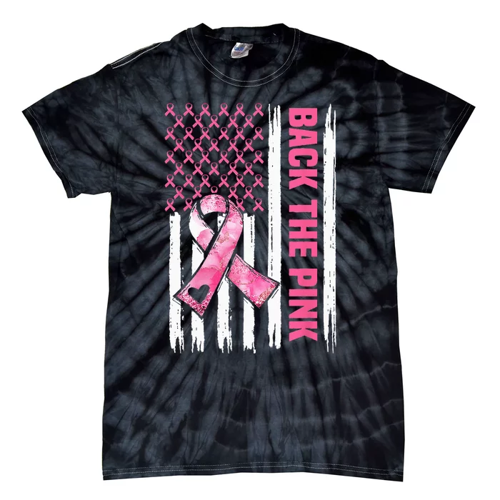 Back The Pink Warrior Flag American Breast Cancer Awareness Tie-Dye T-Shirt