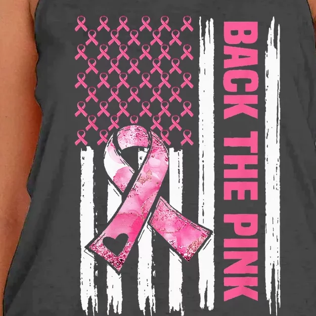 Back The Pink Warrior Flag American Breast Cancer Awareness Women's Knotted Racerback Tank