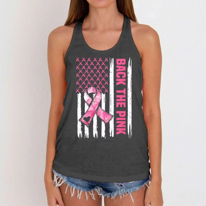 Back The Pink Warrior Flag American Breast Cancer Awareness Women's Knotted Racerback Tank