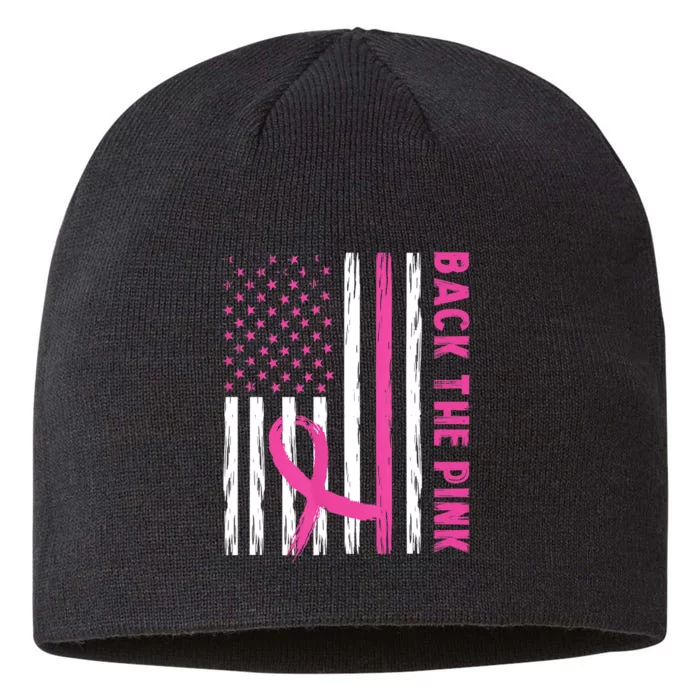 Back The Pink Ribbon Flag Breast Cancer Warrior Men Women 8 1/2in Sustainable Knit Beanie