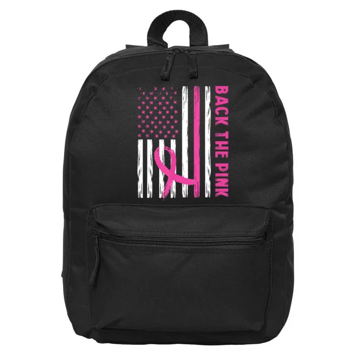 Back The Pink Ribbon Flag Breast Cancer Warrior Men Women 16 in Basic Backpack