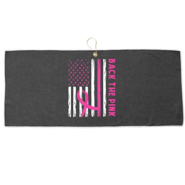 Back The Pink Ribbon Flag Breast Cancer Warrior Men Women Large Microfiber Waffle Golf Towel