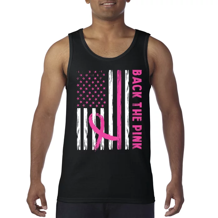 Back The Pink Ribbon Flag Breast Cancer Warrior Men Women Tank Top