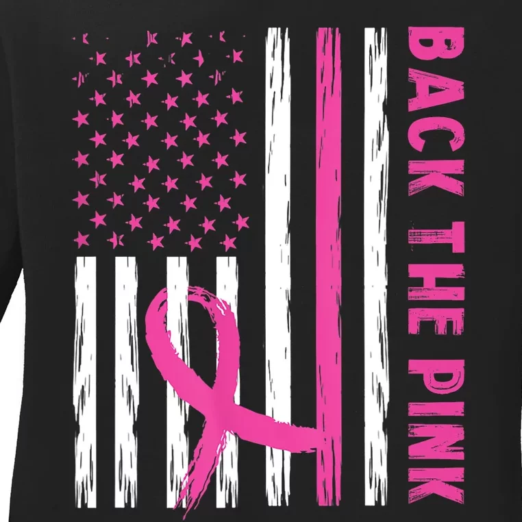 Back The Pink Ribbon Flag Breast Cancer Warrior Men Women Ladies Long Sleeve Shirt