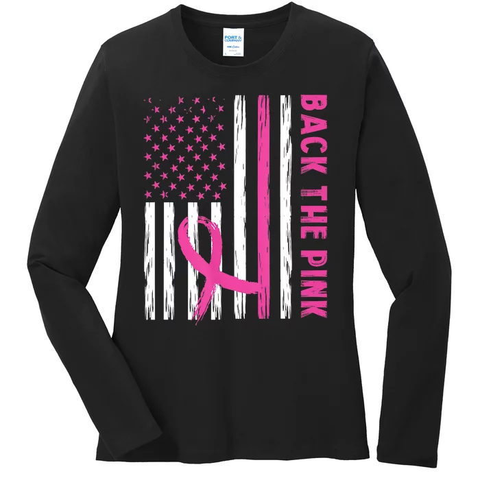 Back The Pink Ribbon Flag Breast Cancer Warrior Men Women Ladies Long Sleeve Shirt