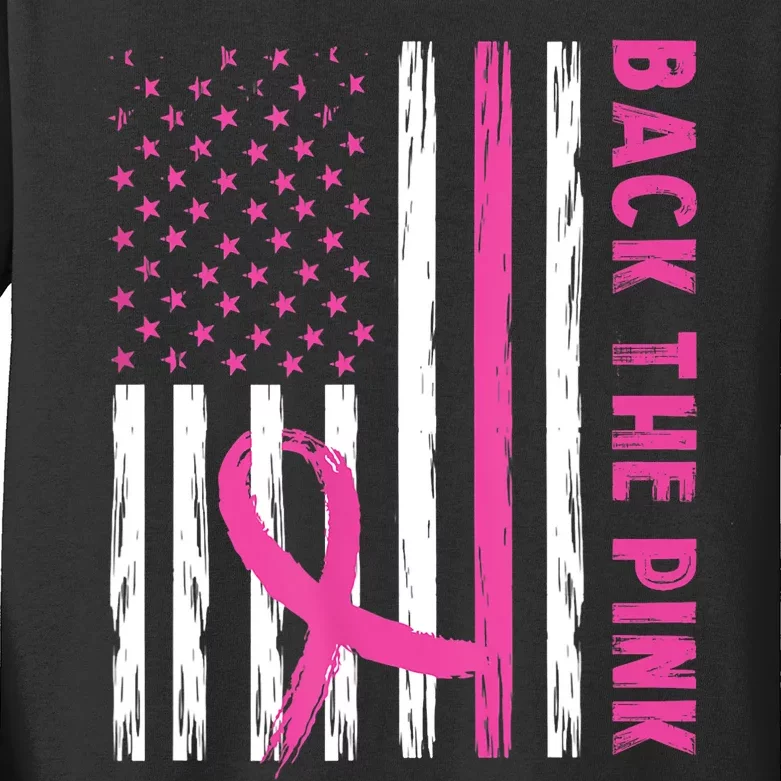 Back The Pink Ribbon Flag Breast Cancer Warrior Men Women Kids Long Sleeve Shirt