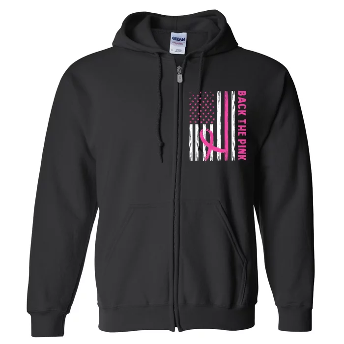 Back The Pink Ribbon Flag Breast Cancer Warrior Men Women Full Zip Hoodie