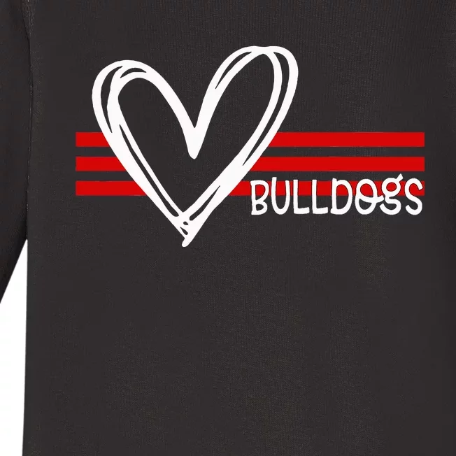 Bulldogs Team Pride School Spirit White Red Heart Baby Long Sleeve Bodysuit