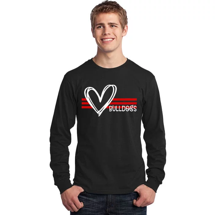 Bulldogs Team Pride School Spirit White Red Heart Tall Long Sleeve T-Shirt