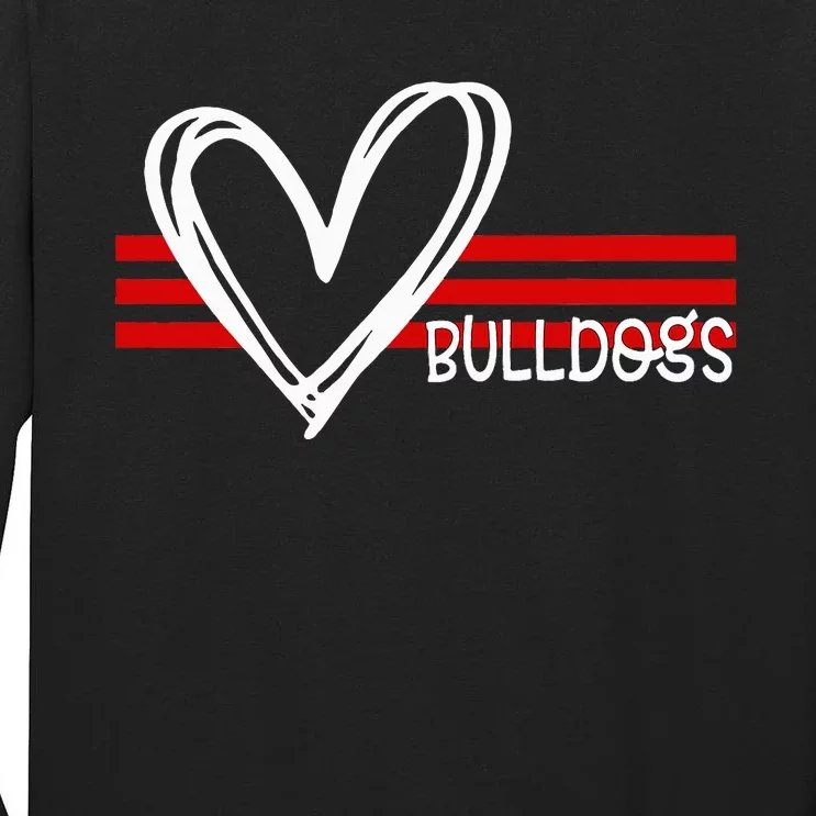 Bulldogs Team Pride School Spirit White Red Heart Tall Long Sleeve T-Shirt