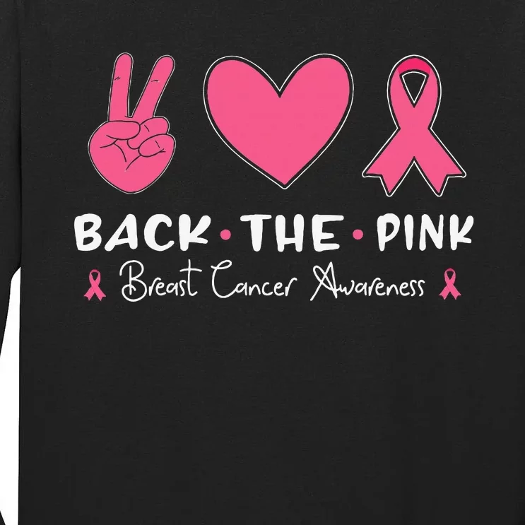 Back The Pink Ribbon American Flag Breast Cancer Awareness Tall Long Sleeve T-Shirt