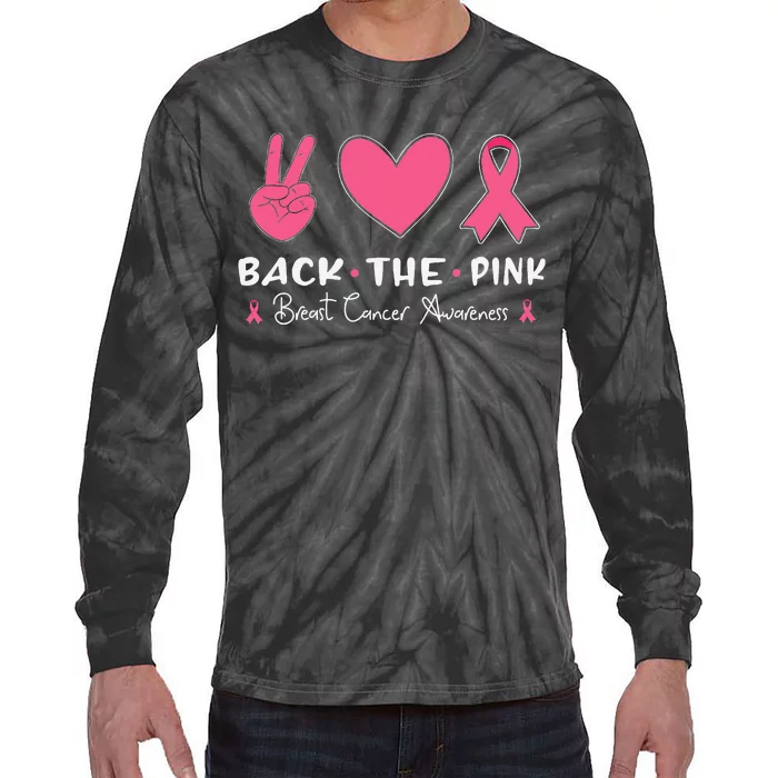 Back The Pink Ribbon American Flag Breast Cancer Awareness Tie-Dye Long Sleeve Shirt