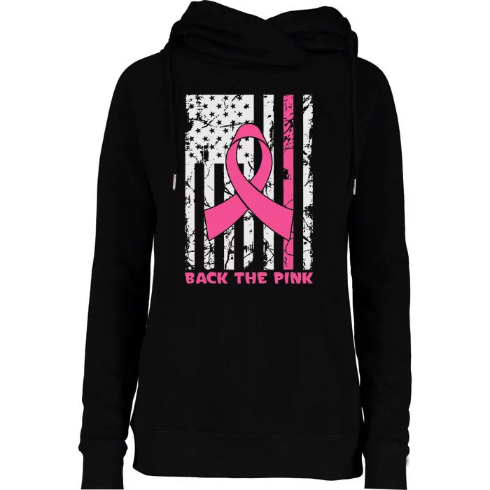 Back The Pink Breast Cancer Awareness Flag Womens Funnel Neck Pullover Hood