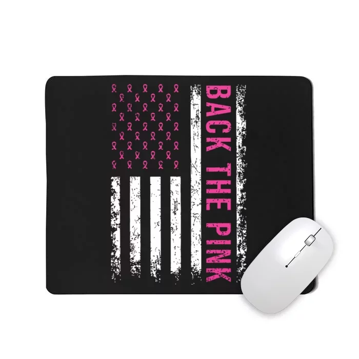 Back The Pink Breast Cancer Awareness American Flag Mousepad