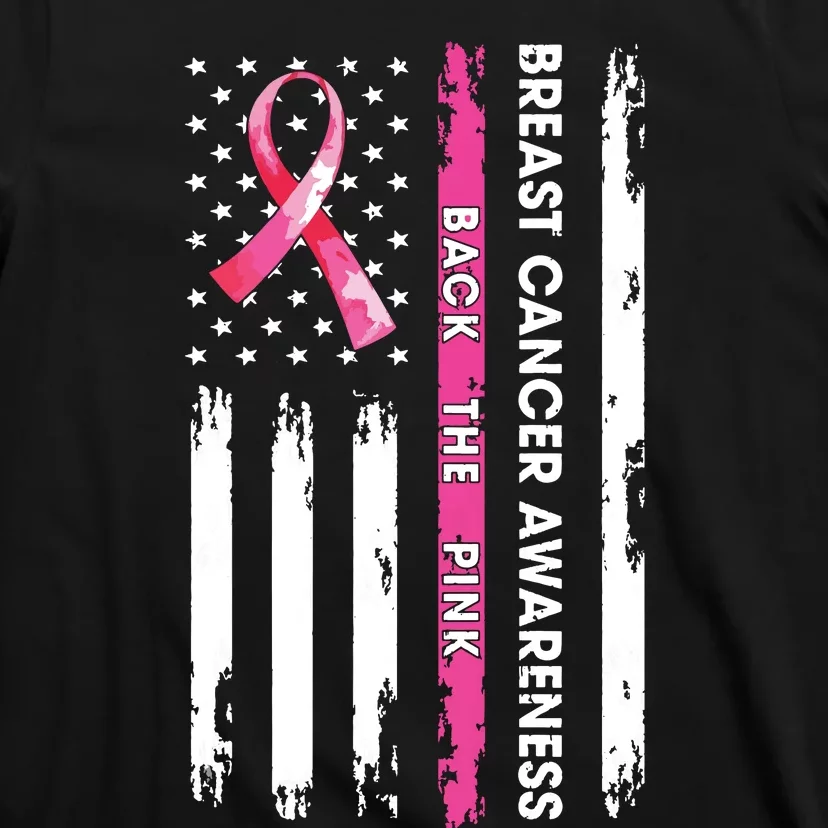 Back The Pink Ribbon American Flag Breast Cancer Awareness T-Shirt