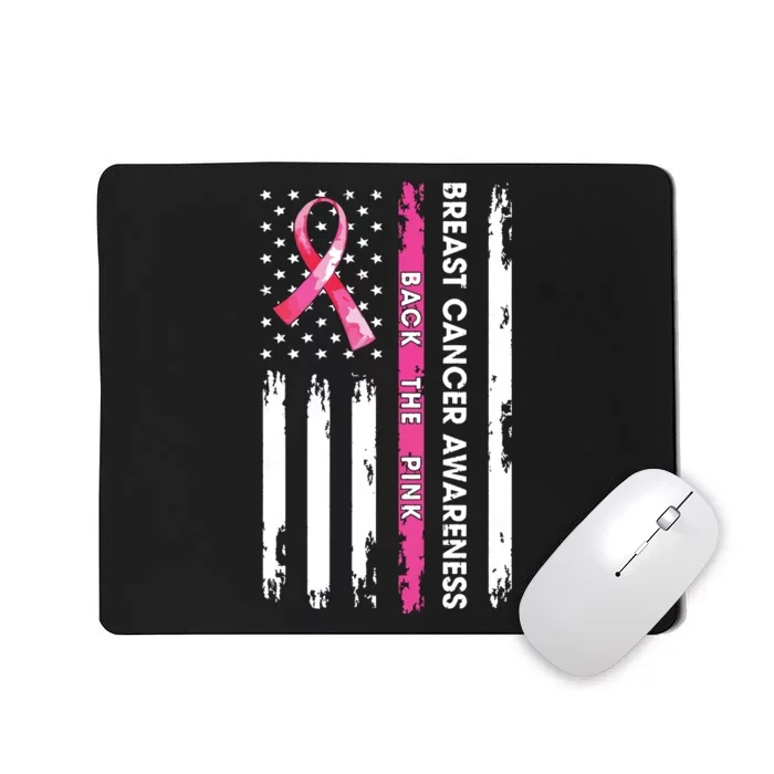 Back The Pink Ribbon American Flag Breast Cancer Awareness Mousepad