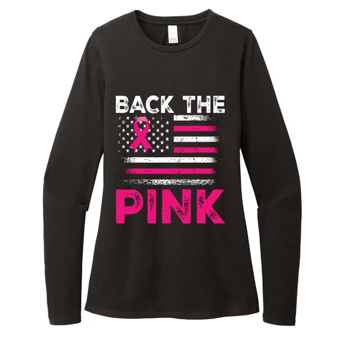 Back The Pink Ribbon Flag Breast Cancer Warrior Womens CVC Long Sleeve Shirt