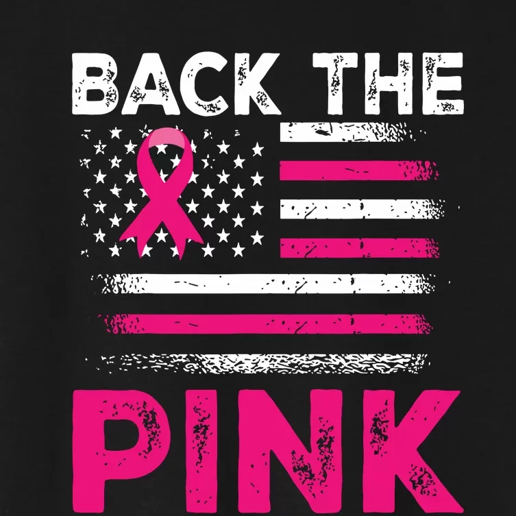 Back The Pink Ribbon Flag Breast Cancer Warrior Women's Crop Top Tee