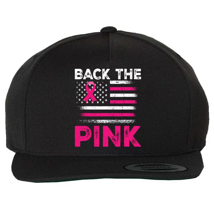 Back The Pink Ribbon Flag Breast Cancer Warrior Wool Snapback Cap