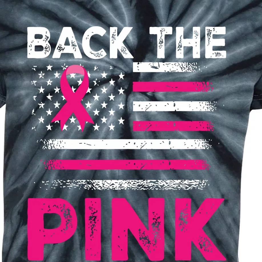 Back The Pink Ribbon Flag Breast Cancer Warrior Kids Tie-Dye T-Shirt