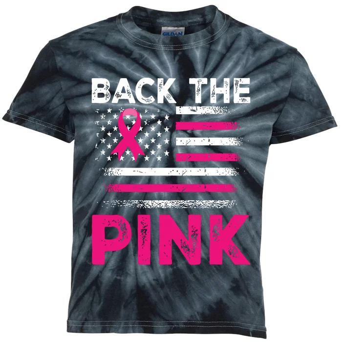 Back The Pink Ribbon Flag Breast Cancer Warrior Kids Tie-Dye T-Shirt