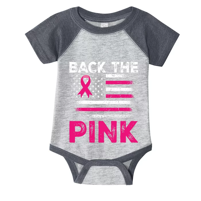 Back The Pink Ribbon Flag Breast Cancer Warrior Infant Baby Jersey Bodysuit