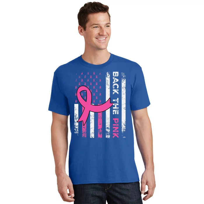 Back The Pink Ribbon American Flag Breast Cancer Awareness T-Shirt