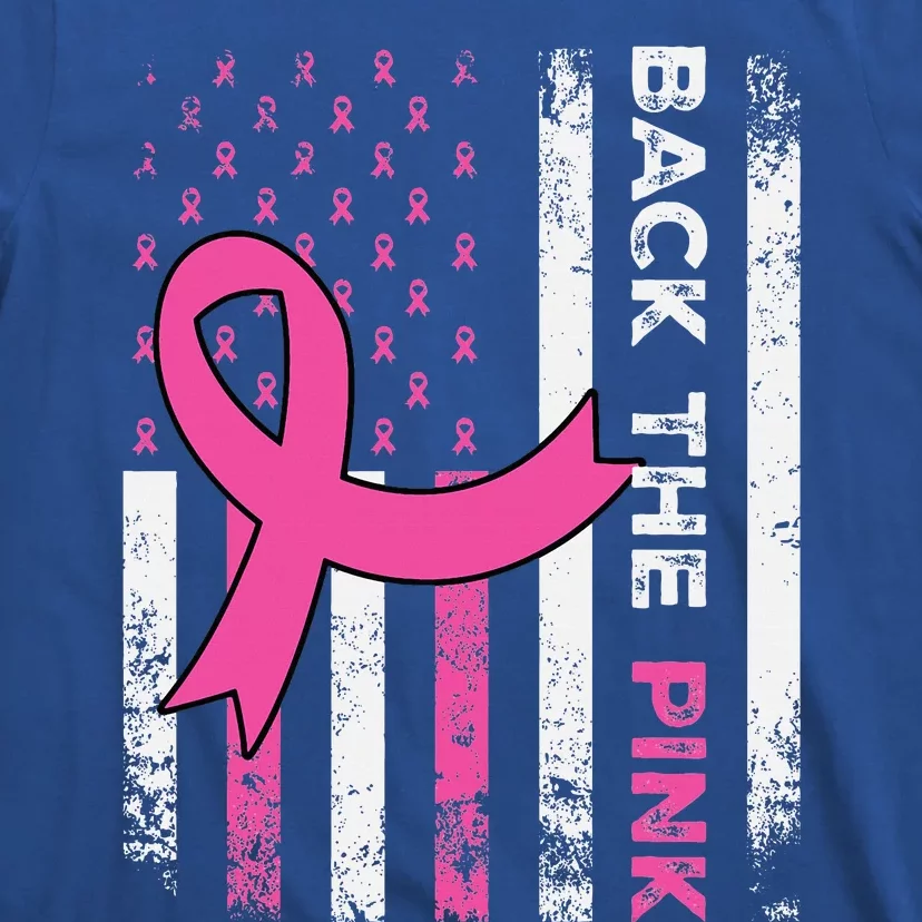 Back The Pink Ribbon American Flag Breast Cancer Awareness T-Shirt