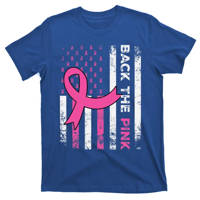 Back The Pink Ribbon American Flag Breast Cancer Awareness T-Shirt