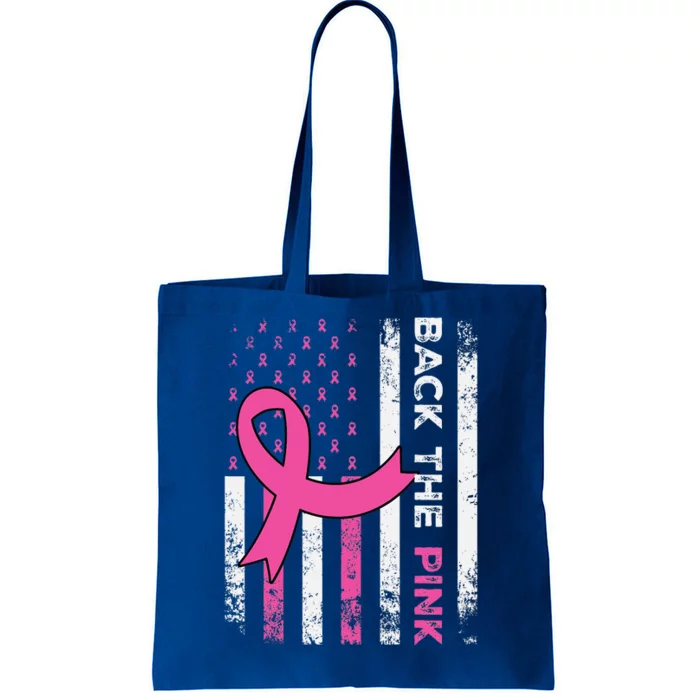 Back The Pink Ribbon American Flag Breast Cancer Awareness Tote Bag