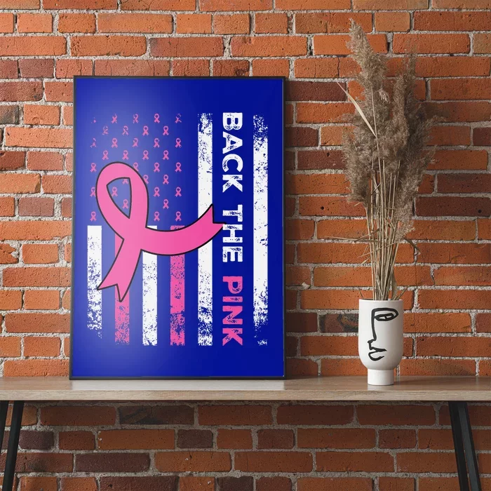 Back The Pink Ribbon American Flag Breast Cancer Awareness Poster