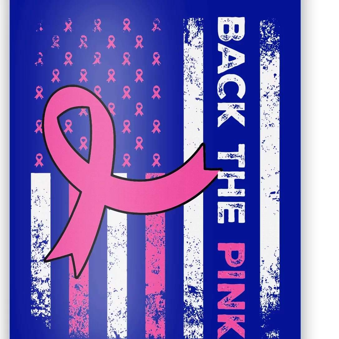 Back The Pink Ribbon American Flag Breast Cancer Awareness Poster